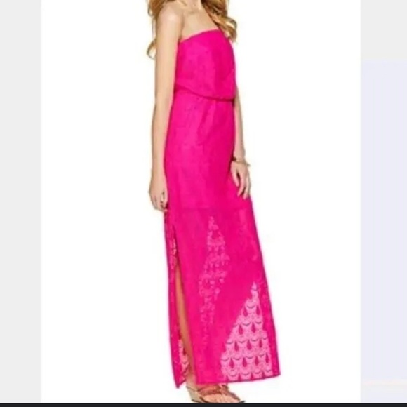 Lilly Pulitzer Emmet Bright Pink / Magenta strapless lace Maxi Dress Sz XS - Picture 8 of 11